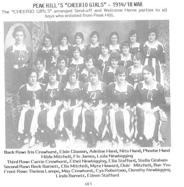 Photograph of Peak Hill's "Cheerio Girls" who arranged send-offs and welcome home parties to all boys who enlisted from Peak Hill