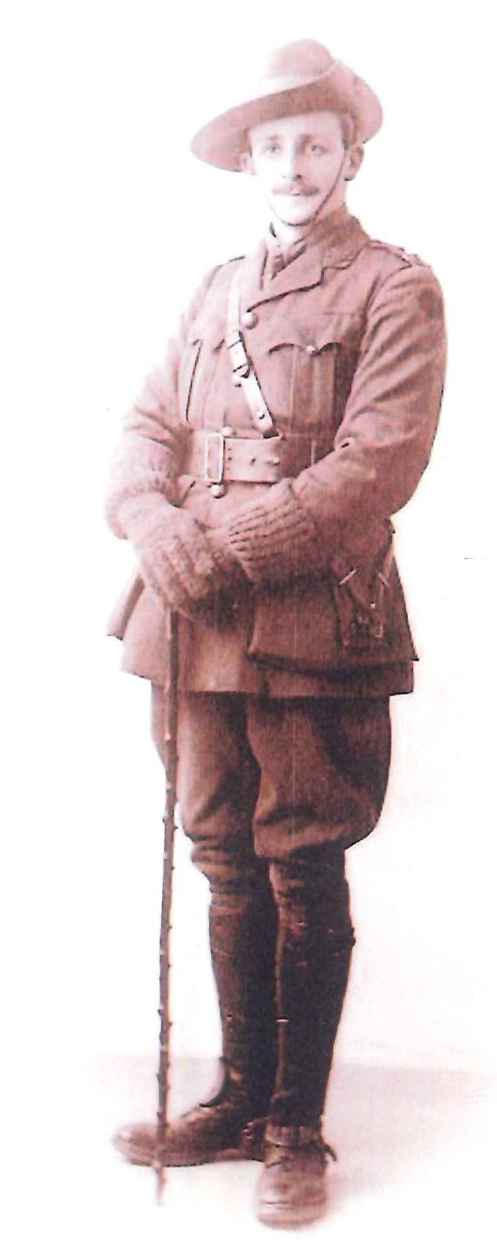 Major Sydney James Walker in his full World War 1 attire, including woolen gloves