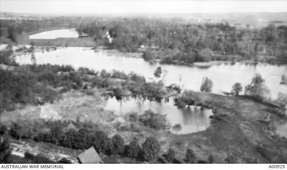 View of the Somme, with Vaux and Vaire in the distance, taken from Bray-Corbie Road. Photographer unknown. Date of photo 1918