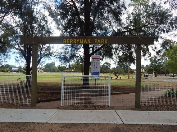 Sign for Berryman Park, Trundle. Photograph by Sandie Ward (Parkes Shire Library) taken on March 11, 2016