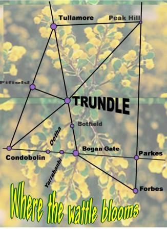 Map of Trundle, highlighting its location compared to other places in the Central West of NSW. Source: MyTrundle website