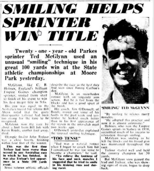 Feature report of Parkes Shire's smiling sprinter. Source: The Sunday Herald 4 January 1953 page 7