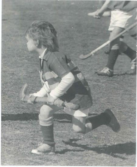 Stephen's love of hockey began at an early age. This photo of Stephen aged four years old, shows the old wooden stick that he first played with. Photo courtesy of John and Brenda Davies