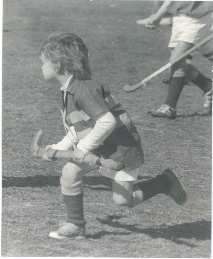Stephen's love of hockey began at an early age. This photo of Stephen aged four years old, shows the old wooden stick that he first played with. Photo courtesy of John and Brenda Davies