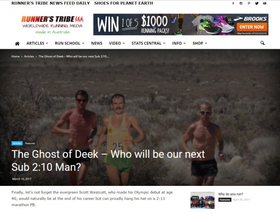 In a recent article on Runner's Tribe website, Scott Westcott is mentioned. The article highlights great Australian marathon runners, especially those who have completed marathons in sub 2:10. Source: Runner's Tribe website