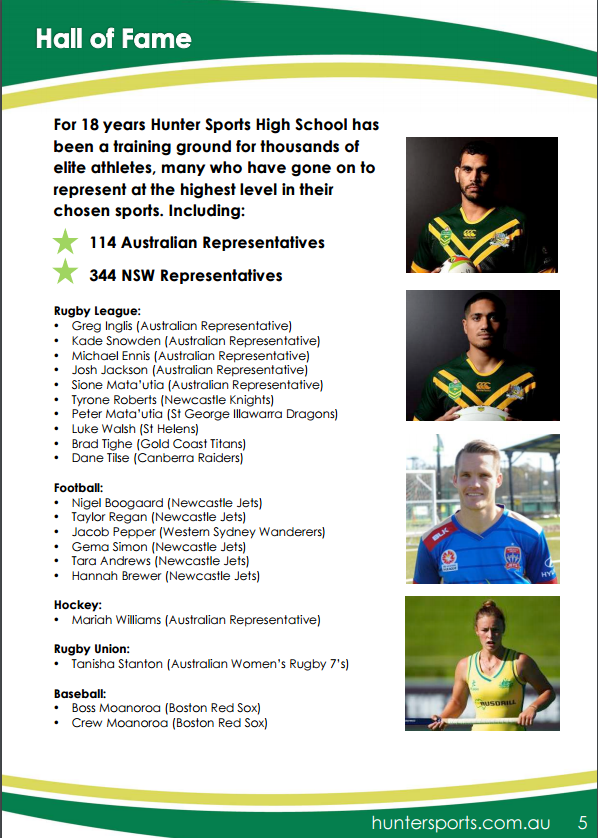 Mariah in illustrious company. Mariah's photograph sits neatly alongside her alumni from Newcastle's Hunter Sports High School including Greg Inglis, Sione Mata’utia (rugby league) and Nigel Boogaard (football) Source: Hunter Sports High School Talented Sports Program Sponsorship Opportunities 2016-17