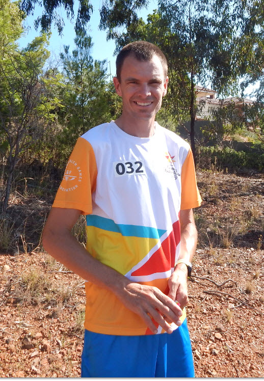 Scott Westcott - the Alectown Ace - kindly posed for a photograph after completing the first leg of the Queen's Baton Relay in Parkes. Scott started the Parkes portion of the QBR, running from the top of Memorial Hill down to Bushman Street. Photograph by Dan Fredericks (Parkes Shire Library) taken on January 29th, 2018