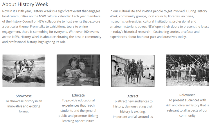 Information about History Week. Source: History Council of NSW website