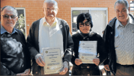 Doug Hawken (left, representing Julie Corking) who nominated Malcolm Macdonal, and Sandy Poon (second from right), nominated by Kevin Dumesny. Source: Parkes Champion Post Wednesday July 11, 2012 page 8