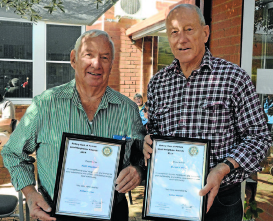 Arthur Parker (left) nominated both Derrick Milling (right) and Keith Woodlands (who was unable to be present) Source: Parkes Champion Post 18 May 2014