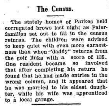 Humour and the census. This anecdote appeared in the Western Champion Friday 30 June 1933, page 9
