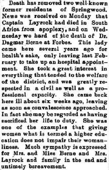 Dagmar's life helped shatter the myth that women couldn't and shouldn't pursue higher education. Source: The Mountaineer Friday 24 August 1900 page 3