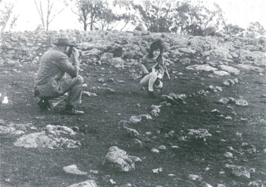 Photograph of Aboriginal stone arrangements on Rocky View property. Rocky View was Len Unger's home and part of this property now is home to "The Dish". Photograph by Douglass Baglin sourced from Unger, Len A. Aboriginal Activity in the Parkes District. Parkes, N.S.W.: Parkes & District Historical Society, 1995. Print. page 2
