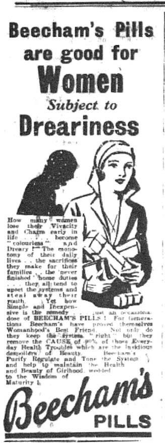 It wasn't always the good old days in 1932! Dreariness was a real problem according to an advertisement of the time! The advertisement for a medicine appeared in The Western Champion June 23, 1932 page 12