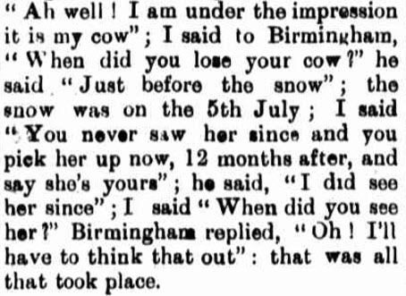 A different way that snow played havoc with livestock. This extract is from an encounter reported by Parkes District Court with the dispute over a missing cow! Source: Western Champion Friday 19 July 1901 page 11