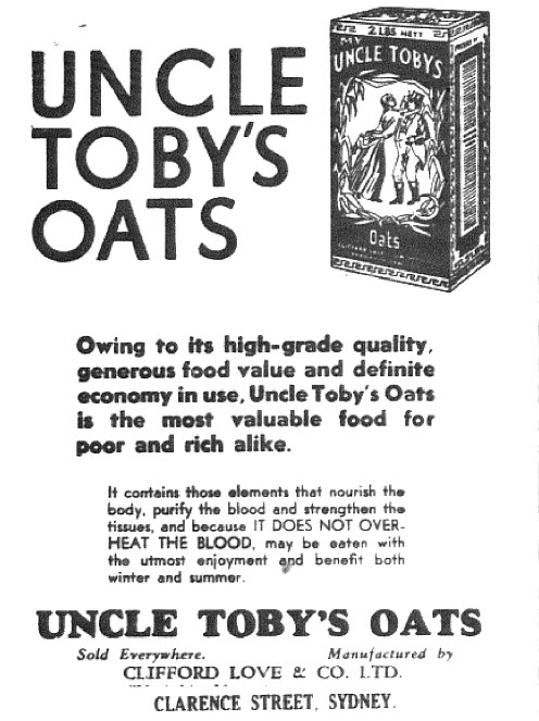 The style of advertising may have been different, but some products were the same as today! This advertisement for Uncle Toby's Oats highlights "...definite economy in use..." - in the midst of The Great Depression consumers were frugal and looking for value. Due to high unemployment leading to poverty may explain the necessity for a line such as "...the most valuable food for poor and rich alike." Source: The Western Champion Thursday June 23 1932 page 13