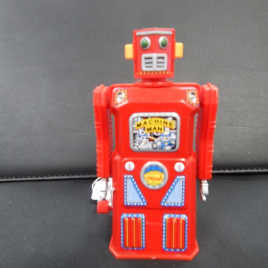 "Machine Man" another toy robot. This item did not work on batteries, but rather winding up the mechanism inside. This item on loan courtesy of Dad & Dave's Collectables http://www.facebook.com/dadanddave