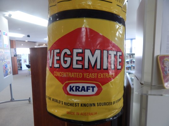 Photograph of jar of Vegemite inflatable. This item on loan courtesy of Dad & Dave's Collectables http://www.facebook.com/dadanddave