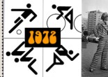Images of 1972: Australian postage stamp commemorating 50th Anniversary of the Country Women's Association Designed by Val Mason, issued 18th April 1972 with perforation 13½ x 13½; four of the icons for Olympic Games events, the pictograms by Otl Aicher for the Munich Games; inset a typical seventies font; and maxi dresses, mini skirts, knee socks and patterns that started occuring in 1972. Sources: Australian Stamp catalogue website; Super Seventies website; Iconutopia; Huffington Post.