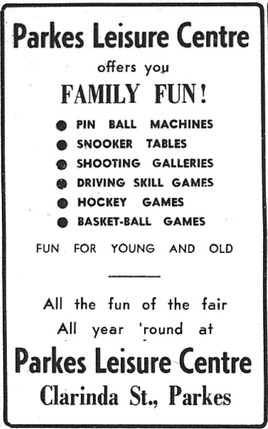 Entertainment in 1972 meant young people headed to the Parkes Leisure Centre. Located in Clarinda Street it was popular but also attracted negative news and complaints to police and council aldermen were regularly made. Source: Parkes Champion Post Wednesday September 27, 1972 page 13 and Parkes Western People Thursday October 12, 1972 page 1