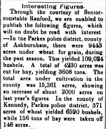 Newspaper report mentioning both the counties of Ashburnham and Kennedy. Source: Western Champion Friday 4 February 1898 page 8 which can be found at http://nla.gov.au/nla.news-article112287768