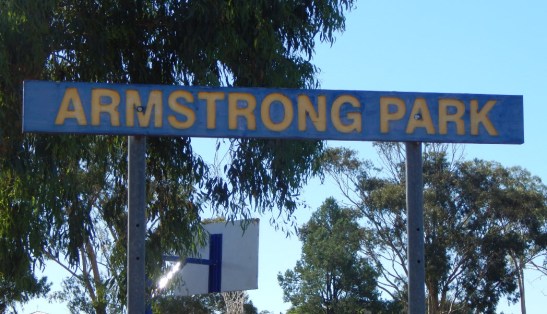 Photograph of signage at Armstrong Park by Dan Fredericks (Parkes Shire Library) taken on February 15th, 2018