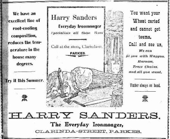 A sign of the times, this advertisement on the first page was for local ironmonger Harry Sanders. Source: The Western Champion Thursday March 20, 1913 page 1