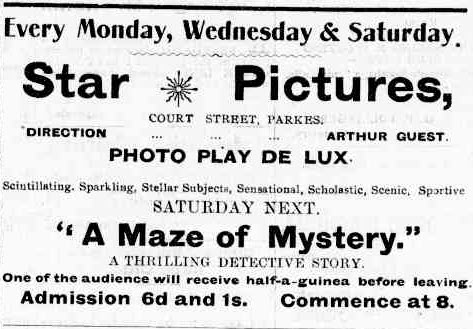 Entertainment in 1913 would almost certainly mean a trip to "the flicks". Source: The Western Champion March 20, 1913 page 17