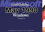 Three images from 1990 (from left) cassette cover of Smash Hits 1990; screenshot of Microsoft's Windows 3.0 and FA Cup Final Replay programme