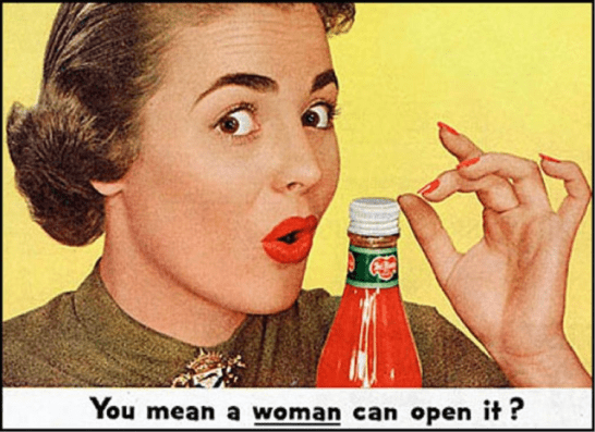 New aluminium bottle caps allowed for easier opening - which this ad portrays in what is a sexist and condescending way to modern readers. It is an example of how advertising standards change over time, while also highlighting that aluminium bottle caps and tops weren't always the norm. Source: Business Insider Australia website