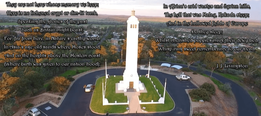 This poem was penned by Goobang Shire Council Town Clerk, J. J. Livingston and was printed on the front page of Parkes Champion Post Monday, November 23, 1953. It is reproduced here for greater clarity and is accompanied by aerial footage of Memorial Hill. Source: Parkes Champion Post Monday November 23, 1953 page 1 and Visit Parkes Region YouTube Channel