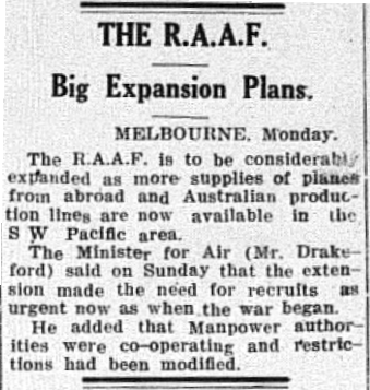 It cannot be confirmed that this newspaper report swayed Keith's mind. However this newspaper ad pleading for more pilots appeared in the local newspaper on the the same day that Kearney enlisted. Source: The Champion Post Monday, August 9, 1945 p. 1