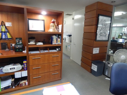 The ship's bell in its current home in Parkes Shire Library. Photograph by Dan Fredericks (Parkes Shire Library) taken on February 14, 2019.