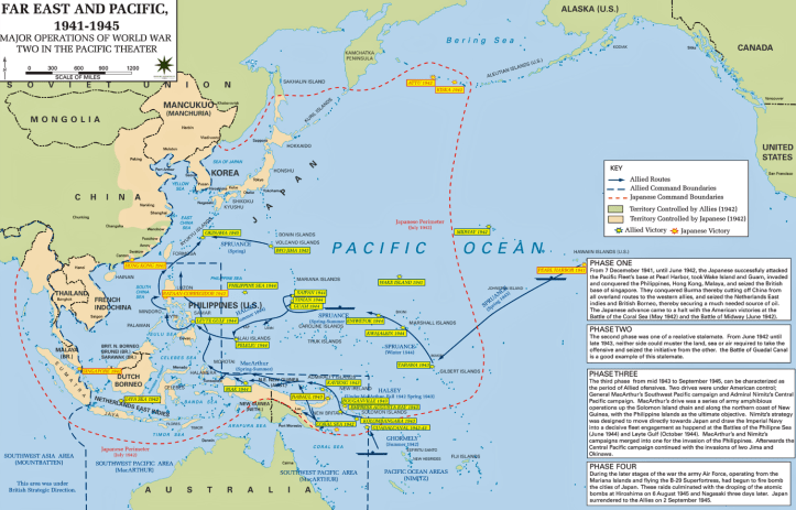Map of major operations of World War 2. With Netherlands East Indies (now Indonesia) so close to Australia, Japanese control of this region threatened Australians particularly in the north. Source: History of Stuff website