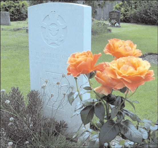 Photograph of Rawdon Middleton's grave in Beck Row, Suffolk, England. Then principal of Middleton Public School, Sherree Rosser, visited Middleton's grave in the same year as Middleton Public School's 50th anniversary. Source: Parkes Champion Post Wednesday, October 17, 2007 page 1