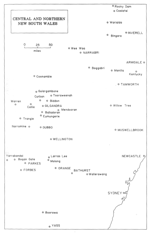 Mapping out Rawdon Middleton's life - a map of central and northern New South Wales where Middleton's family resided. Source: Middleton, VC by S. Bill (1991) East Bentleigh: Stuart & Lucile Bill page 12