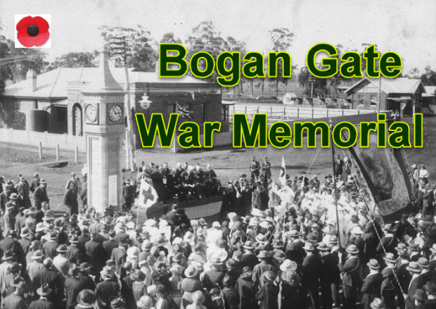 Photograph of an ANZAC Day service at Bogan Gate with a poppy - the symbol synonymous with Remembrance Day worldwide. Source: State Library Archives and Australian War Memorial website 