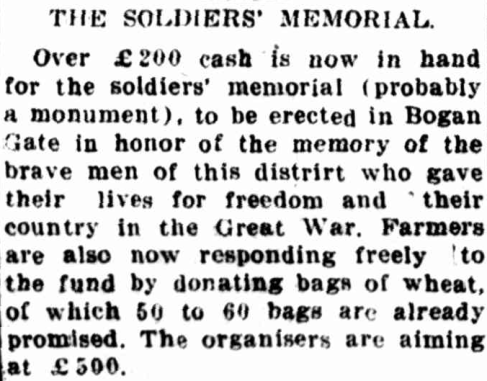Newspaper reporting on the progress of the soldiers' memorial. Source: The Forbes Advocate Friday 11 February 1921, page 6