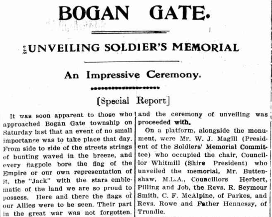 Excerpt from a detailed report from local Parkes newspaper. To read the full report click here. Source: Western Champion Thursday 14 September 1922, page 19