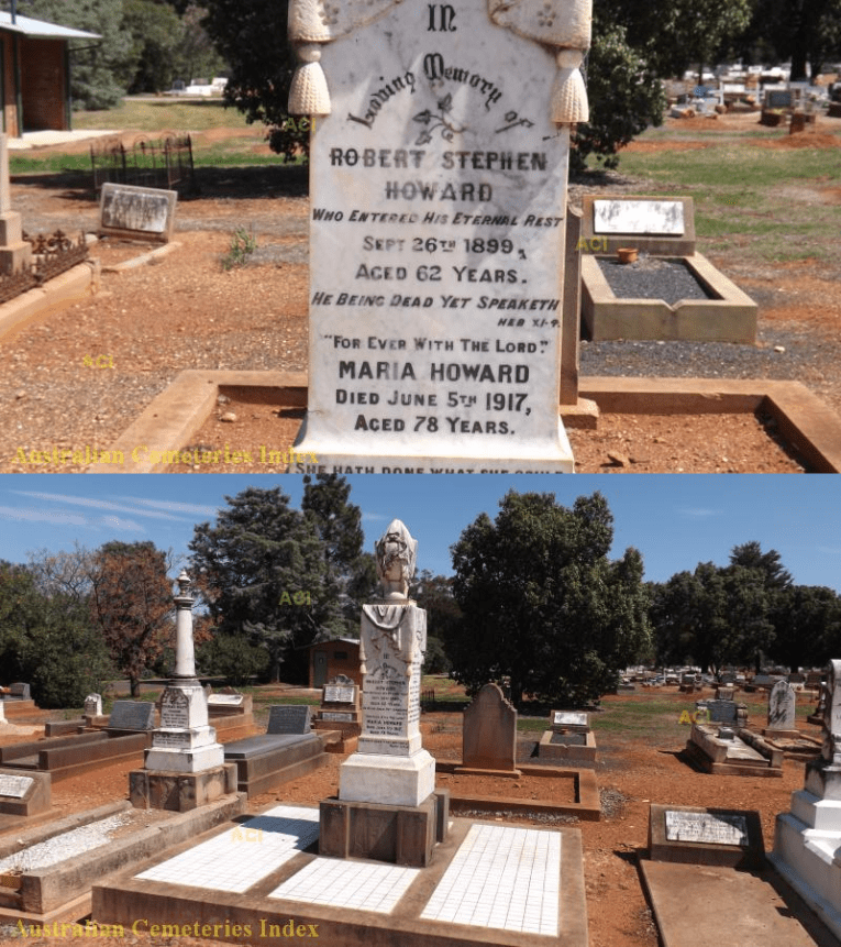 Photograph of the headstone for Robert Stephen and Maria Howard. Source: Australian Cemeteries Index website