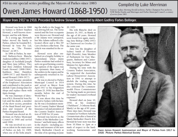 Former Parkes Champion Post editor, Luke Merriman, published a series on the Mayors of Parkes. Source: Parkes Champion Post Monday, May 16, 2011 p.7