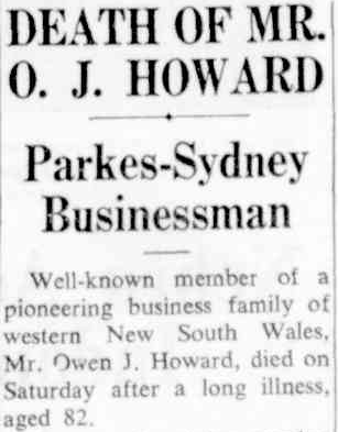 This excerpt from O.J. Howard's obituary highlights a life well-lived. Source: The Sydney Morning Herald Monday, June 12, 1950 p.4 To read the article in its entirety, click here