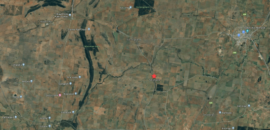Map of Nelungaloo in relation to other locations. Source: Google Maps