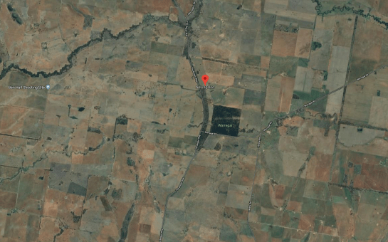 Satellite map of Nelungaloo including Ben Hall's shooting site. Source: Google Maps