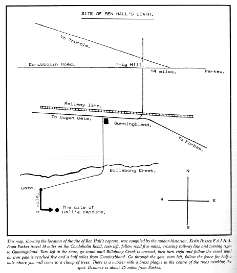 Map of Ben Hall's site of death. Source: Edgar Penzig (1996) Tranter Enterprises: Katoomba p. 474