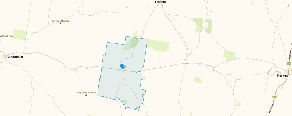 Map of Yarrabandai, showing the triangle of Condobolin, Trundle and Parkes. Source: Whereis.com