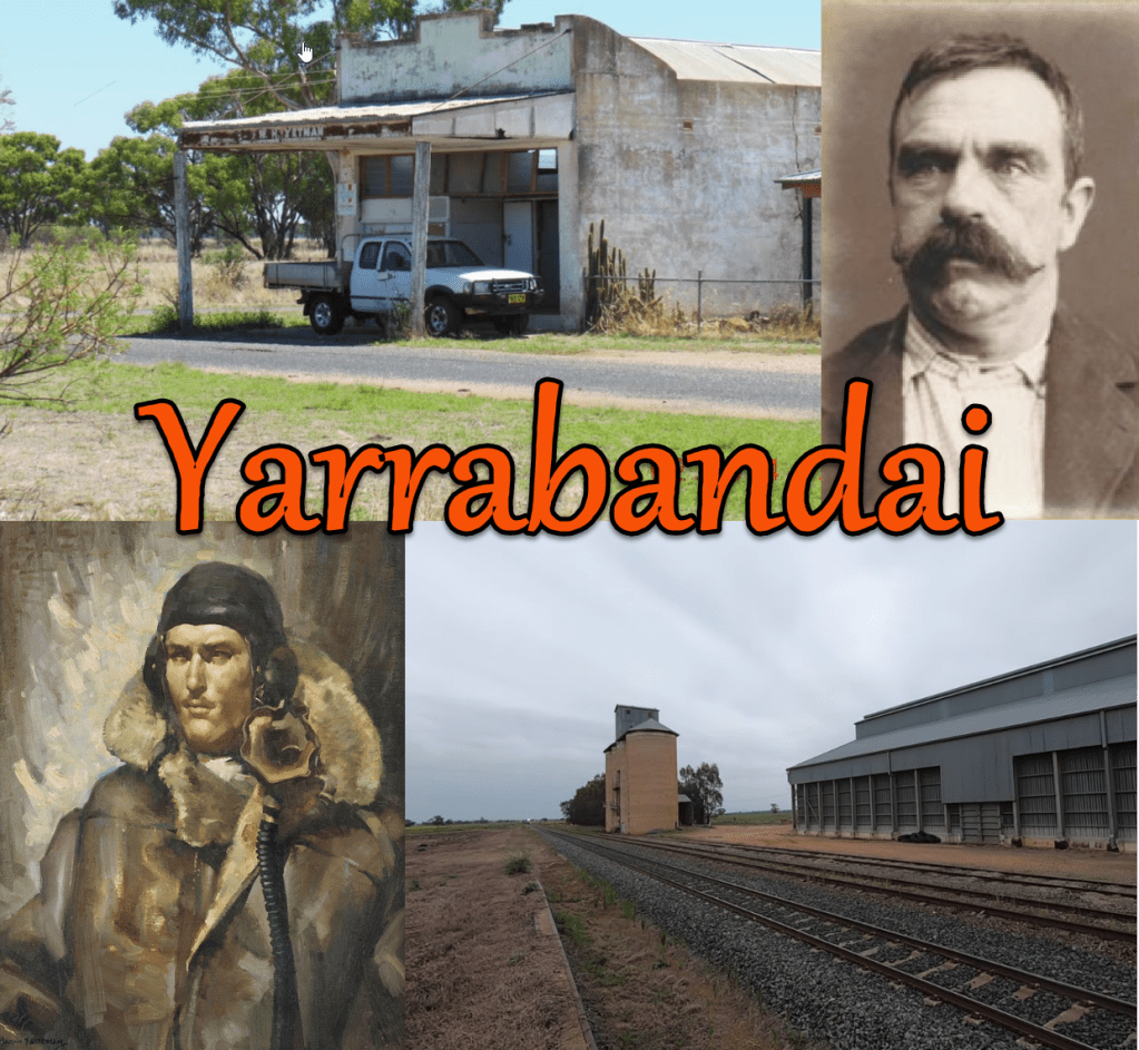 Yarrabandai images (clockwise from top left): Yarrabandai store; Australia's first serial killer, Frank Butler; Yarrabandai silos; and Victoria Cross recipient Rawdon Hume Middleton.